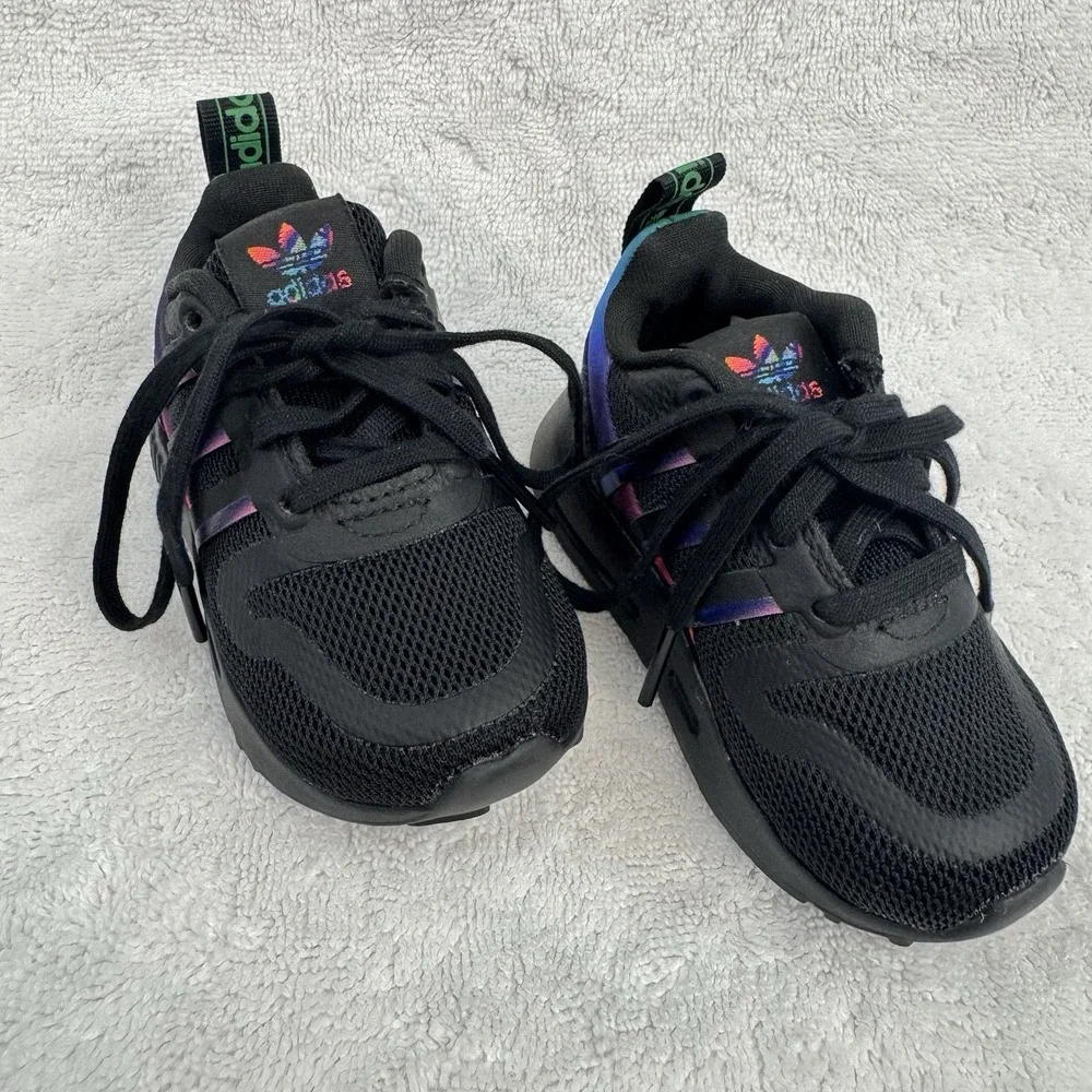 NEW ADIDAS ORIGINALS MULTIX EL I CORE Toddler 4k Black Rainbow Baby Athleisure